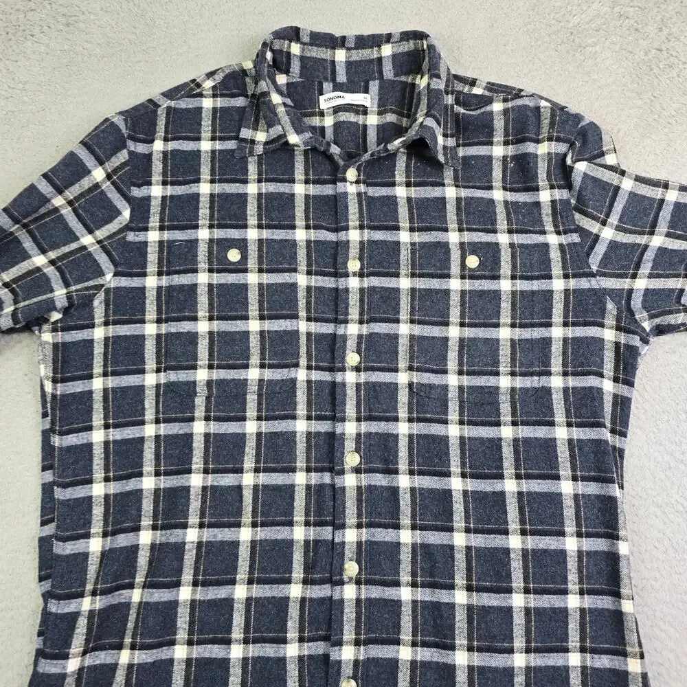 Sonoma Flannel Button Shirt Lot of‎ 2 Men's Medium Plaid Workwear Long Sleeve